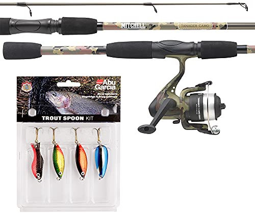 Mitchell 1555890 Tanager Camouflage Angelset bestehend aus Einer Ruten- und Rollencombo mit Schnur und Ködern zum Angeln auf Hecht, Zander und Barsch., green camouflage