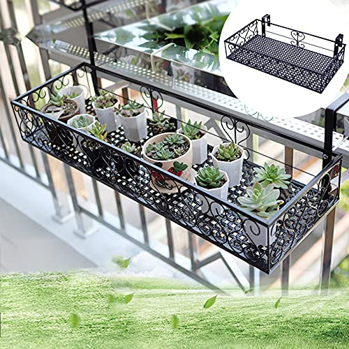 PEALOV Blumentopfhalter Metall,Eisen Balkon Pflanzenregal, HäNgenden Blumenregal TopfstäNder GeläNder Regal Dekoration,HäNgendes Blumentopf-Regal,GeläNderstäNder