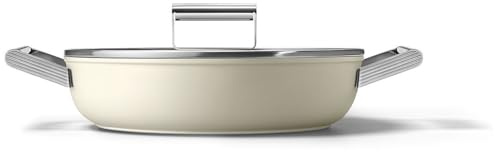Smeg CKFD2811CRM Sartén honda de 28 cm y tapa crema, antiadherente, aluminio, base patentada