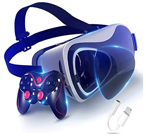 JYMYGS Gafas de Realidad Virtual, 3D VR Gafas con Controlador Bluetooth para Juegos Visión Panorámico VR Glasses para iPhone 13 Pro Max/13 Pro/13/12/11, para Samsung Galaxy S21, Huawei, Xiaomi