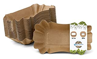 GREENBOX Pappschalen eckig 14 x 9 x 3 cm I Imbissteller braun aus Recyclingkarton für Pommes Currywurst etc. I recycelbar - umweltfreundlich I Pommesschalen rechteckig 250 Stück
