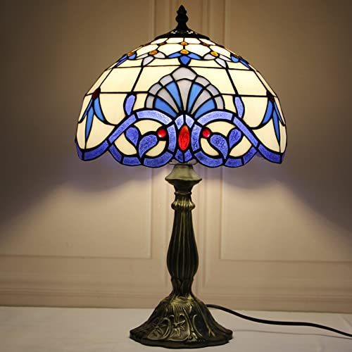 AIBOTY 18 Tall Tiffany Style Bedside Table Lamp, 12 Blue Purple Baroque Style Stained Glass Lavender Shade, Antique Desk Reading Lamp for Lover Living Room Bedroom Office