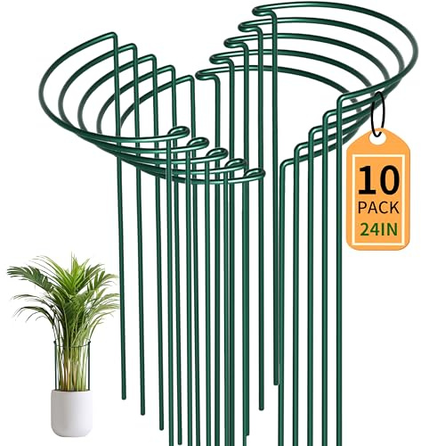 Lot de 10 60cm Haute Tuteurs pour Plantes, 25 cm de Diamètre Piquets Verts Demi-Ronds Support pour Plantes Support Plante,Aidez Vos Plantes à Pousser - Anneau de Support de Plante Pieux à Hortensias