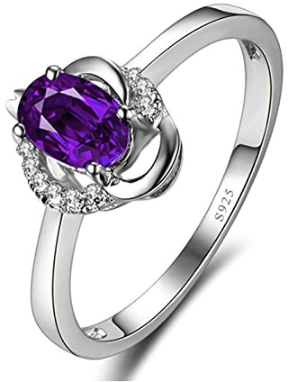 Ayoiow Hochzeit Ringe Damen Ring Damen 925 Silber, Damenring mit Steinen Lila Oval Ring Größe 63 (20.1)