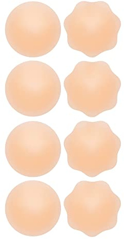 MishyUK: Silicone Nipple Covers Set (4 Pairs) - Round & Flower Pasties, Invisible, Reusable, Waterproof, Medical-Grade Beige