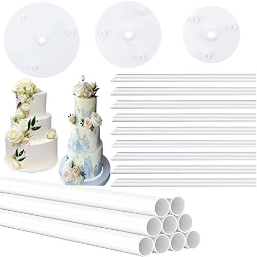 JCKD Supporti per Torta Piani,3 tavole per torte (9/12/16 cm), 18 tasselli spessi per torte, alzata per torte riutilizzabile per realizzare e impilare torte a più livelli
