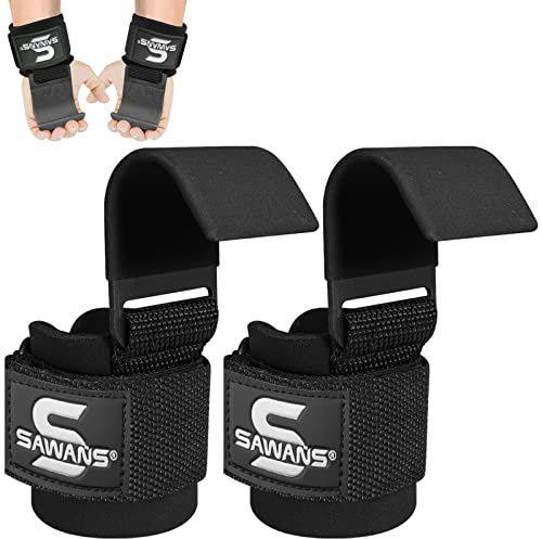 SAWANS - Coppia di cinghie per sollevamento pesi, con rivestimento antiscivolo, in acciaio solido, neoprene spesso imbottito, supporto per il polso, per palestra, trazioni alla sbarra, sollevamento
