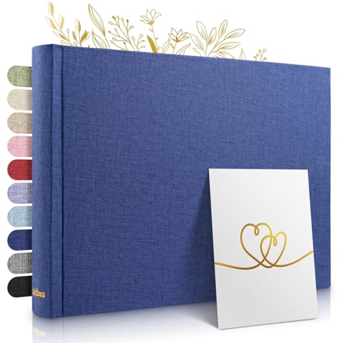 ZEITLOOS® Fotoalbum zum Selbstgestalten - edles Leinen - 150 Fotos Blau | Wunderschönes Design mit schützenden Trennblättern - Fotobuch zum Einkleben 21x28cm - 50 Seiten - Hochzeitsalbum & Geschenk