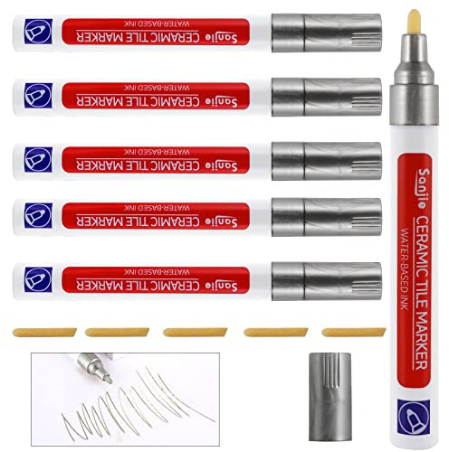Grout Pens, 6 Pieces Tile Grout Reviver Pens, Grout Restorer Marker Repair Pens, Waterproof Anti-Mould Tile Paint Markers, With An Additional Replacement Tip, Grouting Pen For Bathroom Kitchens (Grey)