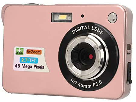 Appareil Photo Numérique 4K Compact 48MP avec écran LCD 2,7 Pouces, Appareil Photo Vlogging 8X Anti-secousses pour Adultes Seniors (Rose)