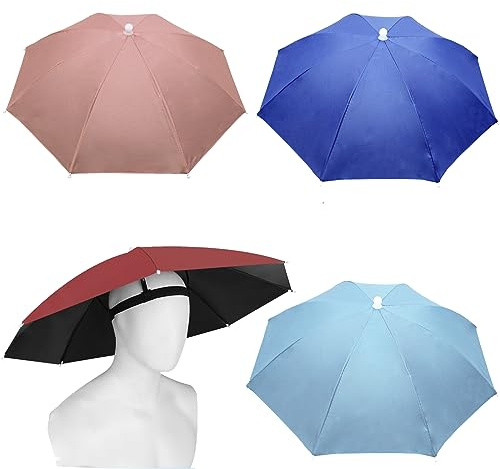 MUFEKUM 4 cappelli per ombrello, 69 cm, per adulti, 360° contro la testa UV, impermeabile, con fascia per la testa, per feste all'aperto, pesca, sole, spiaggia, golf, escursionismo, 4 colori., 26.4
