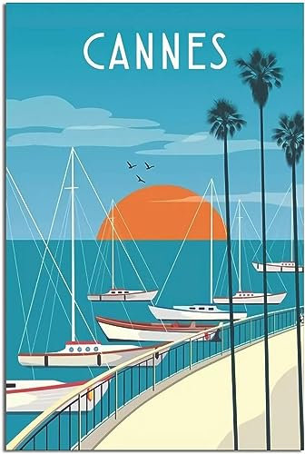 Dekorative Gemälde Cannes Ozean Boot Vintage Reise Poster Home Dekoration Wand Poster Malerei Kunst Wandbild die Ungerahmt 30x45cm