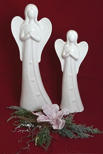 Keramik Engel glasiert stehend,Creme-Weiss ca. 41x15x9 cm (H/B/T)