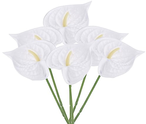 PATIKIL 13 Künstliche Anthurium Lilien Blumen 6 Pack Dauerhafte Blume Blumenschmuck Blumenstrauß für Zuhause Dekor Brautschau Hochzeit Festival Party Weiß