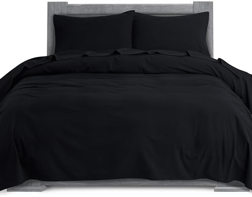 Elegant Comfort Juego de sábanas Suaves de Franela 100% algodón Turco, 4 Piezas, Ultra Suaves, acogedoras, cálidas y Antibolitas, tamaño matrimonial, Color Negro