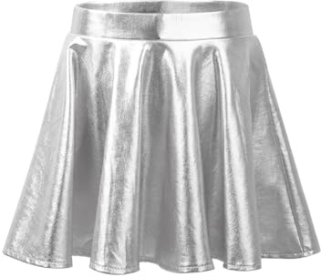 Yihuimin - Minifalda brillante para niñas, estilo A, estilo skater, falda plisada para la escuela, traje de baile, uniforme escolar, plata, 146-152 cm