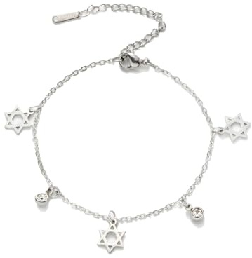 Amaxer Megan Star of David Bracelet for Women Six Pointed Religious Judaic Jewish Hanukkah Rhinestone Pendant Charm Adjustable Bracelet (Silver)