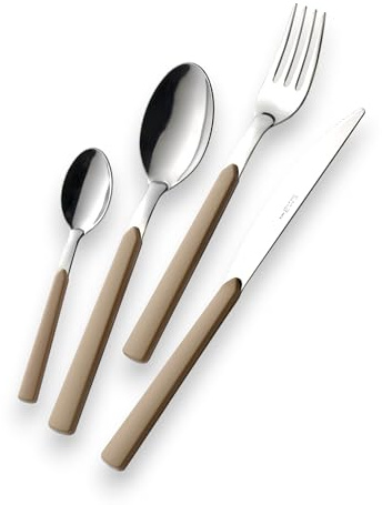 Eme Posaterie Set di 16 Posate Linea Fast, Acciaio inox, Con Manico a Linea, Elegante Set di Posate con Coltello, Forchetta, Cucchiaio per casa, ristorante lavabile in lavastovigli (Nero)