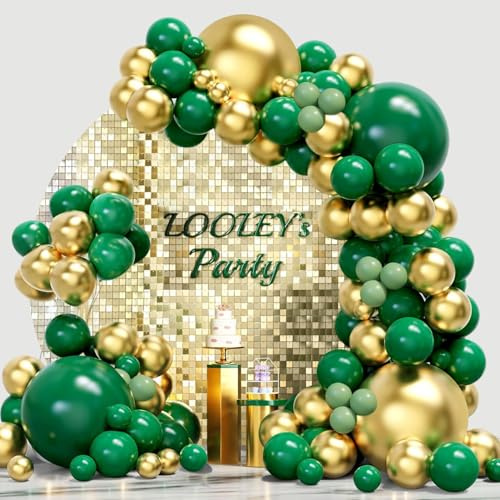 Luftballon Girlande Grün Gold, 128 Stück Ballon Girlande Grüne, Luftballons Dunkelgrün Salbeigrün Metallic Gold für Geburtstag Hochzeit Babyparty Dschungelparty Safari Party Deko