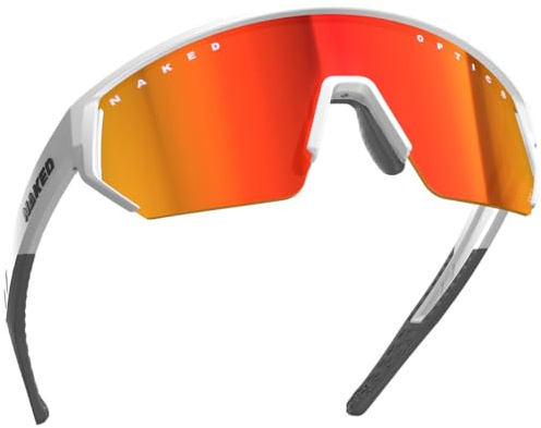 NAKED Optics BLADE Occhiali sportivi da uomo, occhiali da ciclismo da donna, occhiali da sole sportivi con protezione UV400, occhiali veloci da corsa, occhiali da corsa, montatura TR90 (bianco vetro