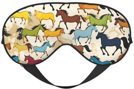 BREAUX Bunte Schlafmaske mit Cartoon-Pferde-Aufdruck, doppelseitige Verdunkelungs-Augenmaske, Reise-Schlafmaske