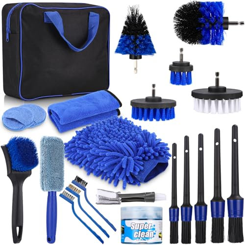 30PCS Nettoyage Voiture, Sac de rangement inclus,Pinceau Detailing Auto,Detailing auto pour le nettoyage des voitures,kit de détail de voiture,Comprend des tête de brosse,chiffon de nettoyage,etc