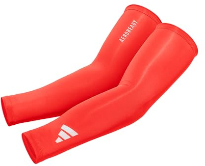 adidas Aeroready Manchons de compression pour bras absorbant l'humidité, légers, respirants, élastiques, réfléchissants, rouge, Small - Medium
