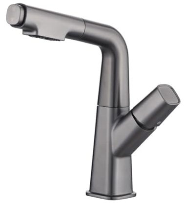 Wasserhahn Bad Waschtischarmatur Mit Ausziehbar Brause Messing Einhebel Mischbatterie Waschbecken Armatur Mit 2 Wasserstrahlarten, Badarmatur Waschtischbatterie Badezimmer, Grau