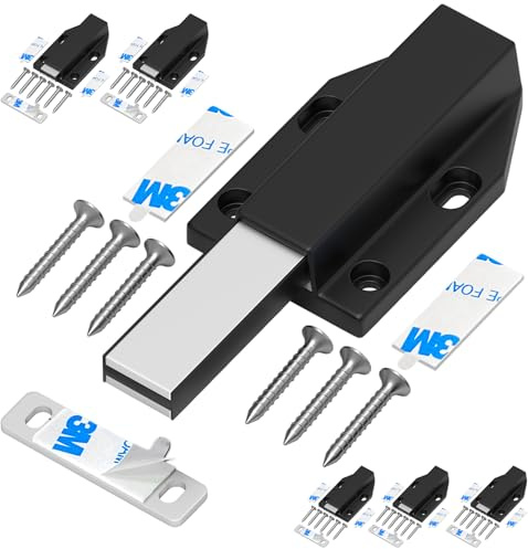 Magnetic Push Latch Without Nail Installation Tonitrui Heavy Duty Magnetic Touch Latches for Large Door Push Release Latch Kitchen Drawer Push Catch Press Out Latch (Black, 6)