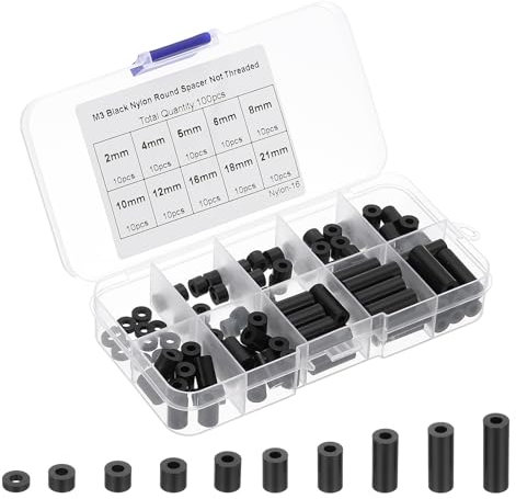 PATIKIL M3 Nylon Spacer, 100Pcs Round Spacer Standoff Non-Threaded Assortment Electrical Outlet Spacers for PCB Motherboard, Circuit Board, Switch and Receptacle, Black