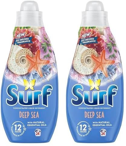 Surf Deep Sea Laundry Washing with a joy-infused fragrance & natural essential oils lasting up to 12 hours in wear Liquid Detergent for brilliantly clean results 24 washes (Pack of 2)