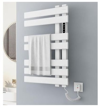Scaldasalviette Elettrico, scaldasalviette Elettrico con Timer Integrato, Regolazione della Temperatura 86-158°F / 30-70°C, Grande scaldasalviette riscaldato a Parete con 7 aste Piatte, Spin