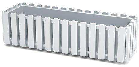 Window Box Flower Pot Planter 2 Sizes 4 Colours Rustic Slat Farm House Design Rectangle Garden Patio Decoration Pot (White, Large - 58cm)