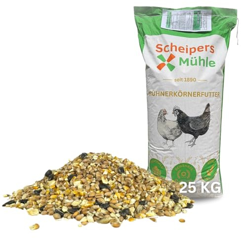 Scheipers Mühle Hühnerkörnerfutter 25kg – Premium Hühnerfutter – OHNE GENTECHNIK, HOCHWERTIG, NATÜRLICH & GESUND – ideal für Hühner, Legehennen, Enten, Gänse & Geflügel