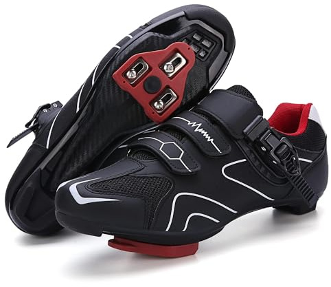 Cycling Shoes Mens Road Cycling Shoes SPD SPD-SL Compatible with Peloton Bike Indoor Cycling Outdoor Road Bike Riding Shoes Men's & Women's (Black -White,11)