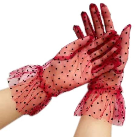 Anevous 1 Paar Damen Kurze Netzhandschuhe,Hochzeit Handschuhe,UV Schutz Fahrhandschuhe,Spitzehandschuhe für Party Und Teeparty,Dinner,Halloween,Cosplay Zubehör,Kostümpartys,Rot