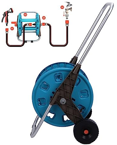 Enrouleur de tuyau d'arrosage Graden pour extérieur, chariot à 2 roues robuste, capacité de 50 m de tuyau G1/2, enrouleur de tuyau d'arrosage industriel pour extérieur, guide de tuyau installé