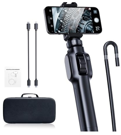 TIEOAXFT Telecamera endoscopica Industriale da 2 MP con Schermo IPS da 4,3 Pollici, Rotazione a 360 Gradi, Telecamera di ispezione, boroscopio for Tubi di Automobili(3m,8mm Android iOS)