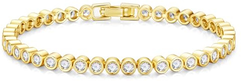 Yoosteel 14K-Gold-Plated Cubic Zirconia Classic Tennis Bracelet - 3mm CZ Yellow 14K-Gold-Plated Bracelet for Women 6.5 Inch Jewelry Gifts