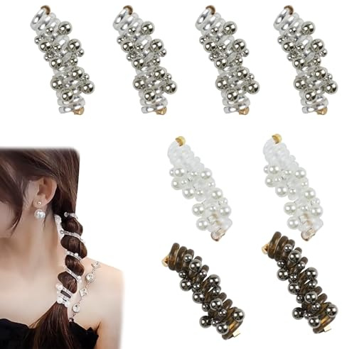8PCS Pearl Spiral Hair Ties, Jaxbo Phone Cord Hair Bands with Beads for Women & Girls,Spiral Hair Accessories for Long Hair