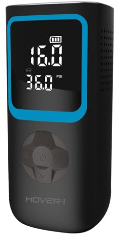 Hover-1 Portable Tire Inflator with Digital Display, USB-C Recharge, 150 PSI Max, Auto Shut-Off & LED Light - Compact Cordless Air Pump for Car, Motorcycle, Bike, Sports Balls & More