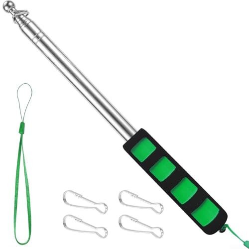Sturdy Telescopic Flagpole with Clip for Guiding For tours and Teaching Outdoors (green)