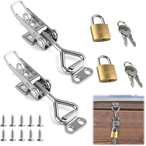 304 Stainless Steel Turnbuckle Set with Lock, 2 Pieces Adjustable Box Clasp, Stainless Steel, Robust Lock for Boxes, Cabinets, Doors, Tool Boxes, Universal Tension Lock