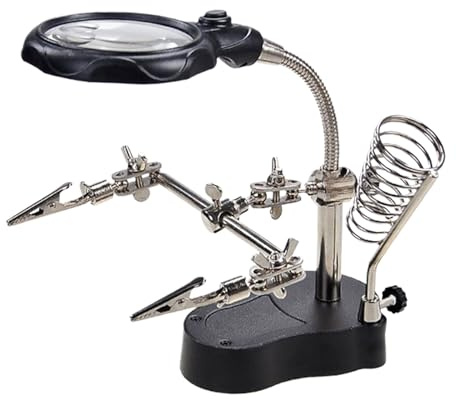 Schweißmanine | Lötstation mit Vergrößerungslinse, verstellbares Werkzeug mit LED-Leuchten und Klemmen zum Schweißen Montage von Schaltkreisen Schmuck Test Komponenten Modellbau