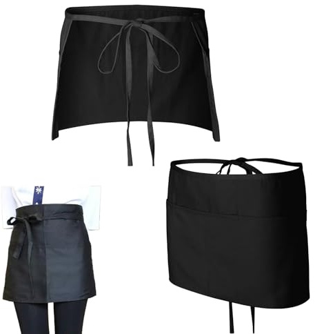 Grembiule Nero con Tasche,2 Pezzi Grembiule Corto da Cucina Impermeabile da Cuoco e Cameriera per Donna e Uomo Unisex Regolabile per Cucina