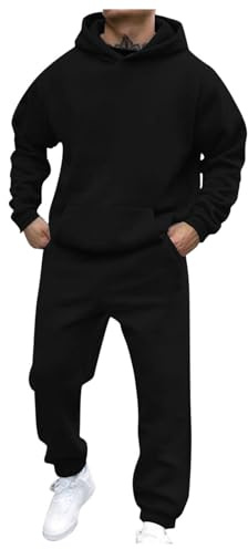 Generisch Jogginganzug Herren Trainingsanzug Freizeitanzug Baggy Sportanzug Einfarbig Hoodie und Jogginghose Set mit Kapuze mit Taschen 2-Teilig Gym Fitness Kapuzenpullover Y2K Baumwolle Atmungsaktiv