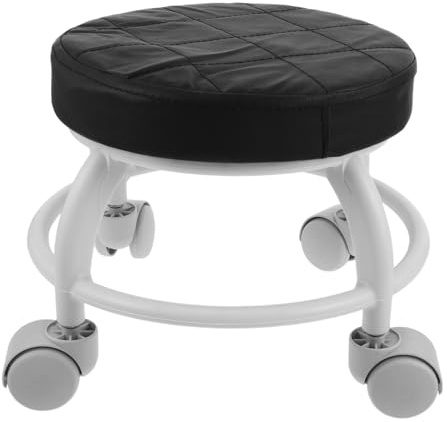 WOONEKY Taburete Corto con Ruedas Negro de PU y Plástico para Pedicura | Capacidad de Carga Reforzada, Uso en Tratamientos de Belleza, Diseño Simple y Elegante Color Aleatorio