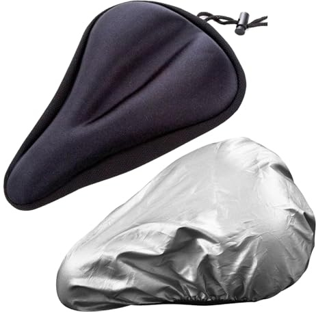 Bike Seat Cushion, Gel Bike Seat Cover, 2-Pack with Waterproof Cover, Comfortable Bicycle Saddle Cushion for Indoor Cycling, Road Bikes and Commuting
