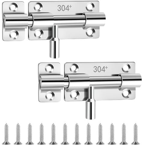 Loquet Porte Inox 304 2Pcs Serrure Verrouillage Fermeture Sécurisée à Installation Facile pour Porte Garage Portail Sécurisé avec Système d'Insertion Verrouillée Résistant à la Rouille