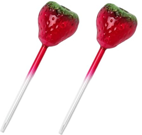 Toyvian 2pièces Bâtonnets Arrosage Automatique Verre Forme De Fraise Système Arrosage Goutte à Goutte pour Plantes Intérieures Et Extérieures